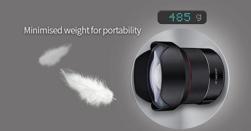 Đây sẽ là đối thủ trực tiếp của ống kính autofocus 14mm f/2.8 đến từ Trung Quốc. Lens có trọng lượng nhẹ (17oz/485g), góc nhìn cực rộng 116,6° và hệ thống lấy nét tự động rất nhanh, êm ái, và chính xác.