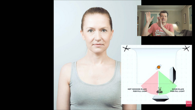 Vị trí đặt fill light thường là bên phải giữa máy ảnh và nguồn sáng chính hoặc sau máy ảnh.