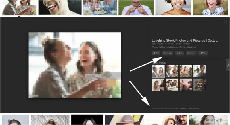 TRƯỚC. Kết quả tìm kiếm hình ảnh trước khi thay đổi, vẫn có nút "View Image".