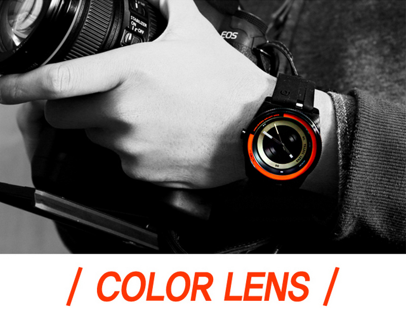 Đồng hồ Color Lens ($220) với màu sắc trẻ trung, cũng với những đường nét rất 'nhiếp ảnh'.