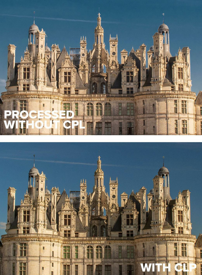 Kính phân cực trong nhiếp ảnh 14 Ảnh hậu kì (ở trên) xuất hiện những đường viền giữa tòa nhà và bầu trời