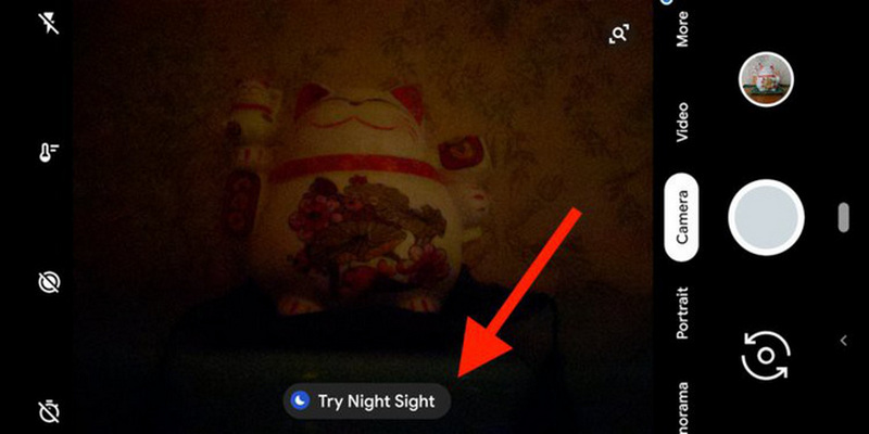 Ứng dụng Camera tự động gợi ý sử dụng Night Sight khi thấy điều kiện thiếu sáng.
